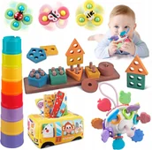 Zabawki sensoryczne - ZESTAW 5W1 ZABAWKA EDUKACYJNA SENSORYCZNA MONTESSORI DZIECKO OD 6 MIESIĘCY - miniaturka - grafika 1