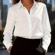 Koszule damskie - TEMU Elegancka Koszula Damska z Długim Rękawem i Kołnierzykiem - Jednokolorowa, Półprzezroczysta Bluzka, Klasyczne Guziki z Przodu do Biura, Dojazdów - miniaturka - grafika 1