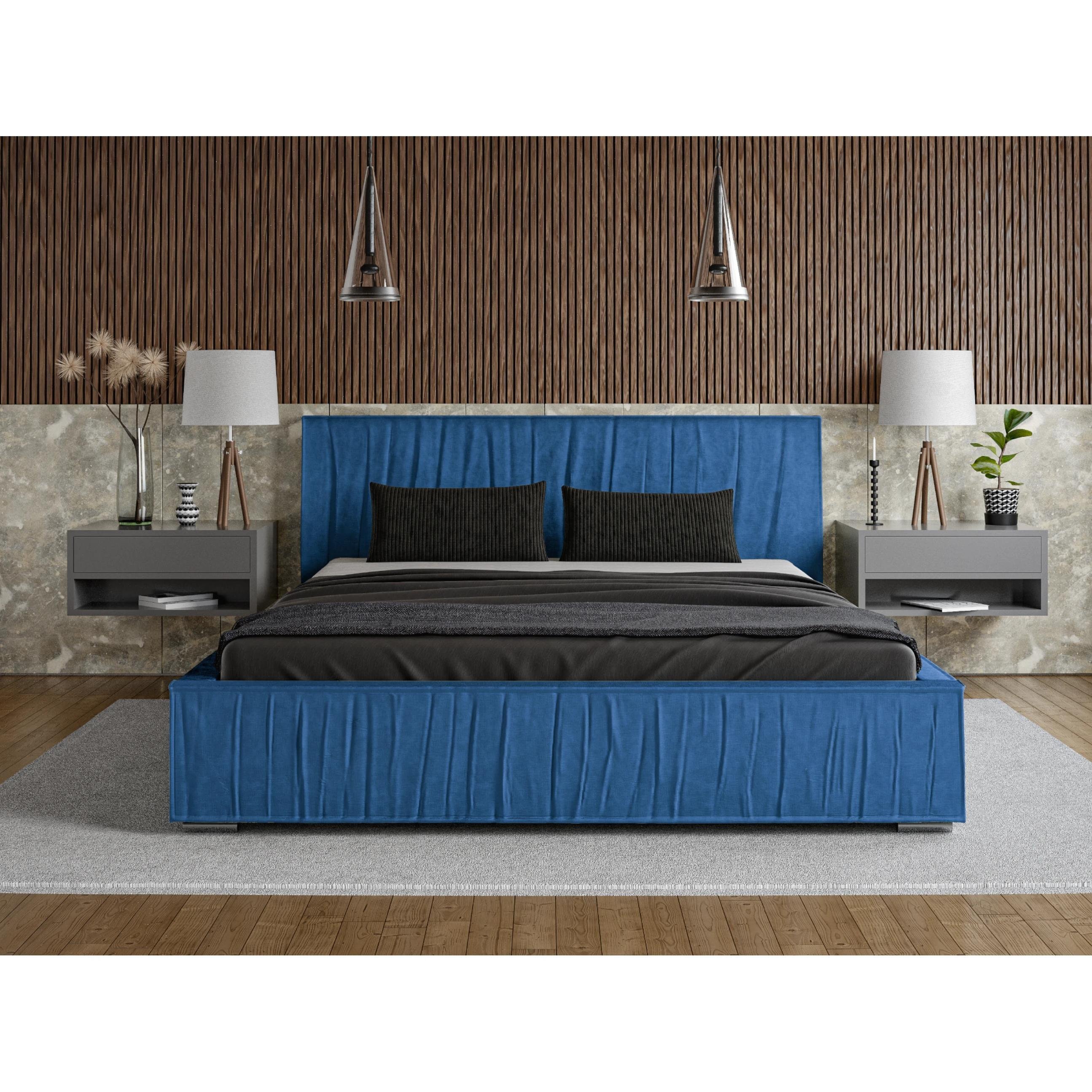 ADIDAR Elias łóżko tapicerowane 200x200cm stelaż metalowy z podnośnikami hydraulicznymi łóżko do przechowywania niebieskie Magic Velvet 2203