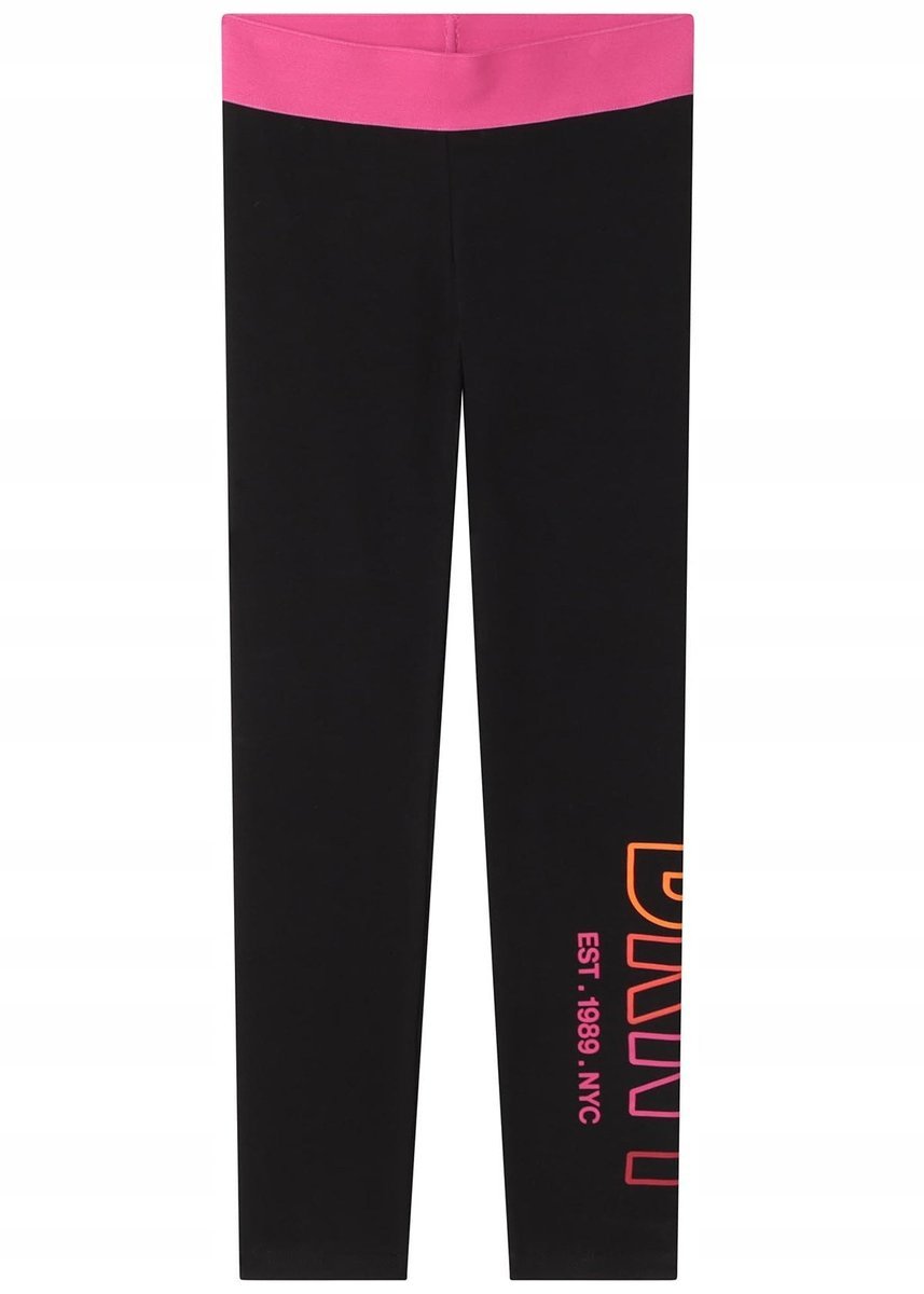 DKNY LEGGINSY DZIEWCZĘCE CZARNE Z RÓŻOWYM PASKIEM LOGO 164-170 FTA