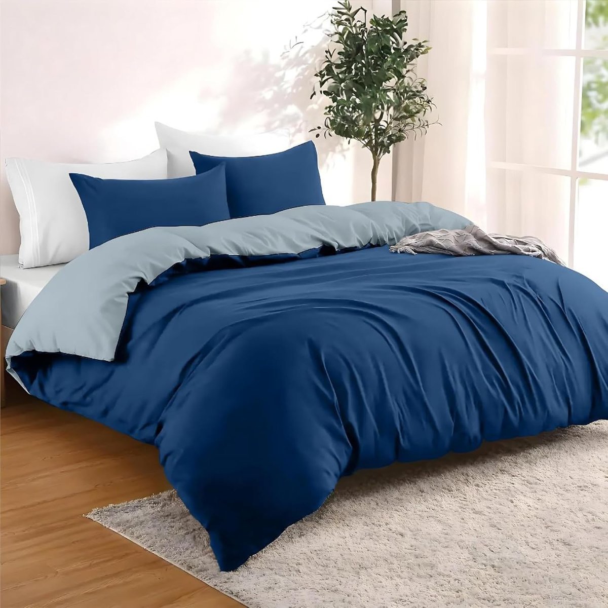 Dreamzie - Poszwa na kołdrę 260x240 cm z 2 poszewkami na poduszki 65x65 cm - Ciemnoniebieski/Niebieskoszary - Zestaw pościeli 260x240 ze 100% mikrof..