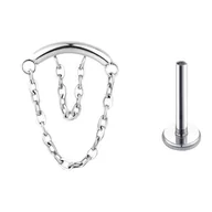 Kolczyki - Kolczyk PIERCING labret srebrny z łańcuszkami Lobe Flat Helix TYTAN 1,2/10 - miniaturka - grafika 1