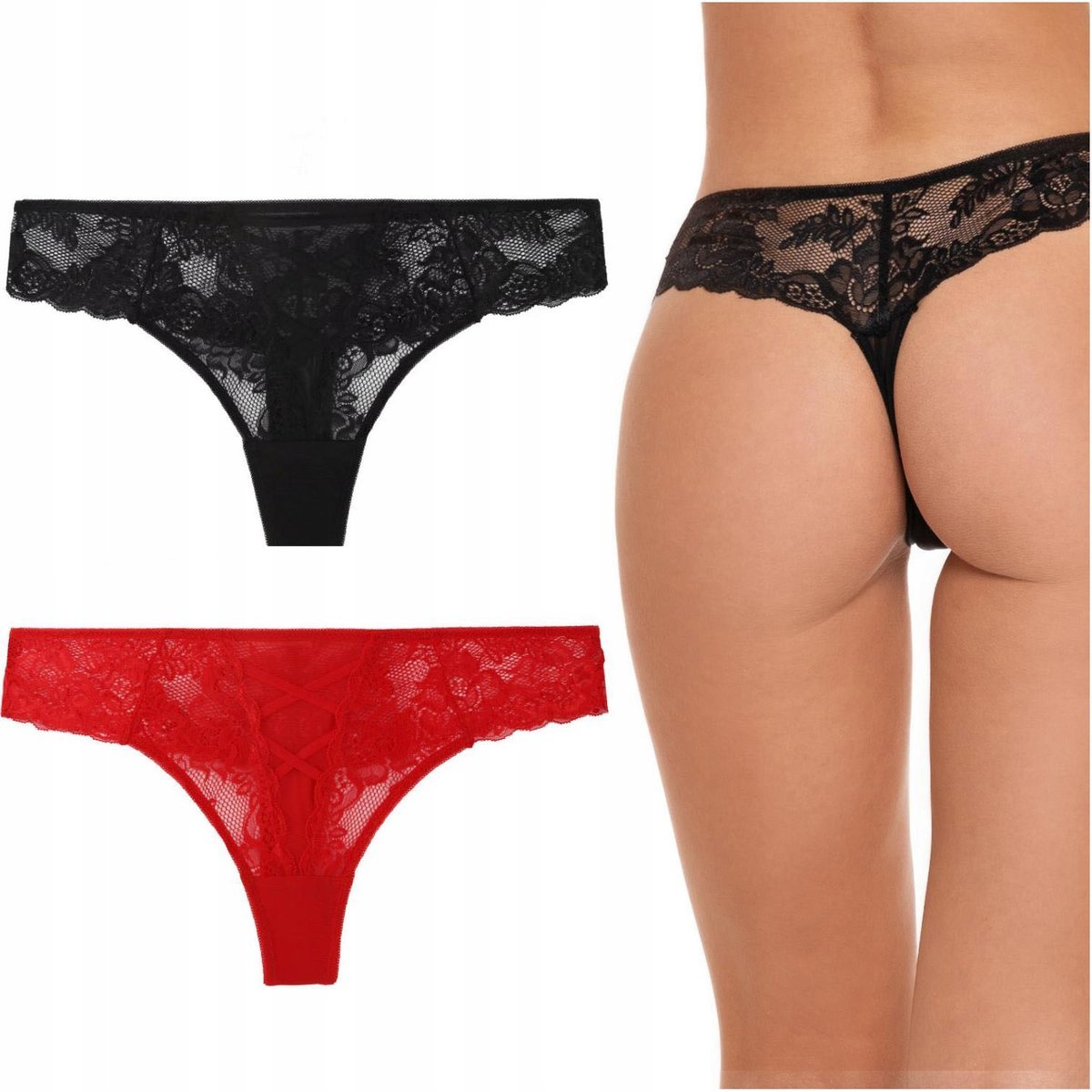 2x Seksowne STRINGI DAMSKIE Kobiece Majtki z Koronką MORAJ r. XL