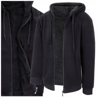 Bluzy męskie - BLUZA MĘSKA OCIEPLANA Z FUTERKIEM MISIEM NA ZAMEK - CZARNA - XXXXL - miniaturka - grafika 1