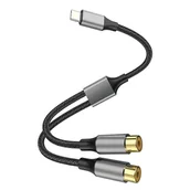 Słuchawki bluetooth - 4smarts Kabel Audio USB-C - 2x cinch socket 20cm tekstylny czarny/black 456903 - miniaturka - grafika 1