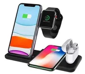 Ładowarki do telefonów - 4w1 ładowarka bezprzewodowa Qi do telefonu / słuchawek AirPods / Apple Watch czarna - miniaturka - grafika 1