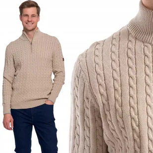 STYLOWY I ELEGANCKI SWETER MĘSKI BAWEŁNIANY PÓŁGOLF NA ZAMEK MORAJ 3XL BEIGE - Swetry męskie - miniaturka - grafika 1
