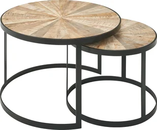 WOHNLING Design stolik kawowy zestaw 2 stolików z litego drewna mango okrągły, stolik do salonu z metalowymi nogami brązowy, zestaw stolików 2-częściowy stolik kawowy drewno / metal czarny - Ławy i stoliki kawowe - miniaturka - grafika 1