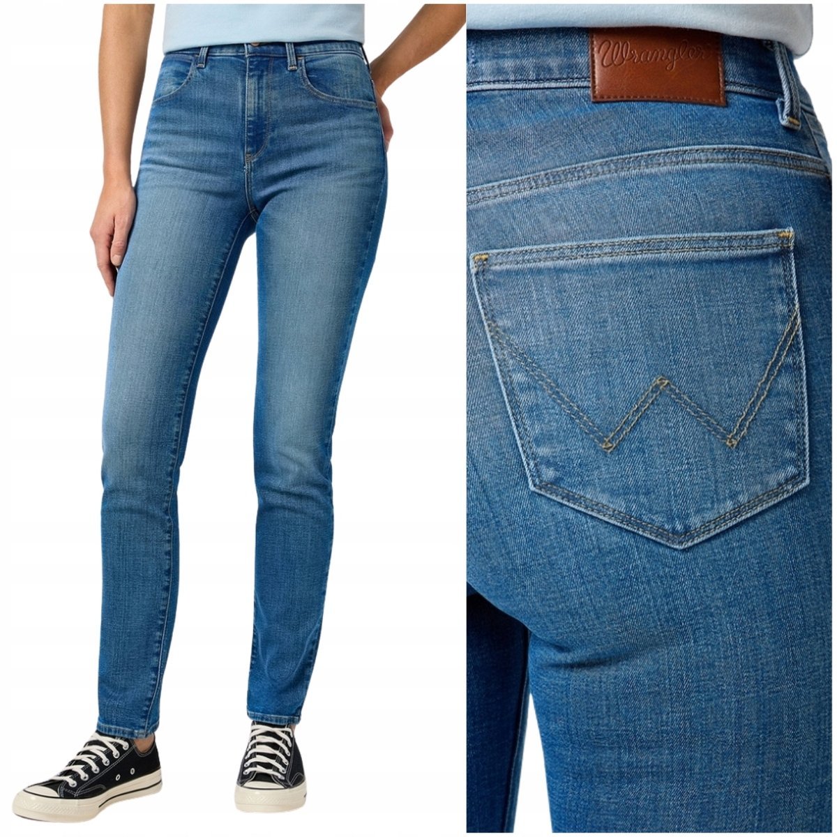 Wrangler SLIM dopasowane wysokie proste damskie spodnie jeansowe W34 L34