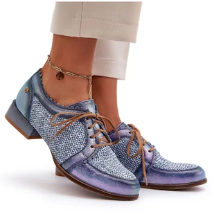 Półbuty Damskie Sznurowane Skóra Naturalna Maciejka 06452-06 Niebieskie - Mokasyny damskie - miniaturka - grafika 1