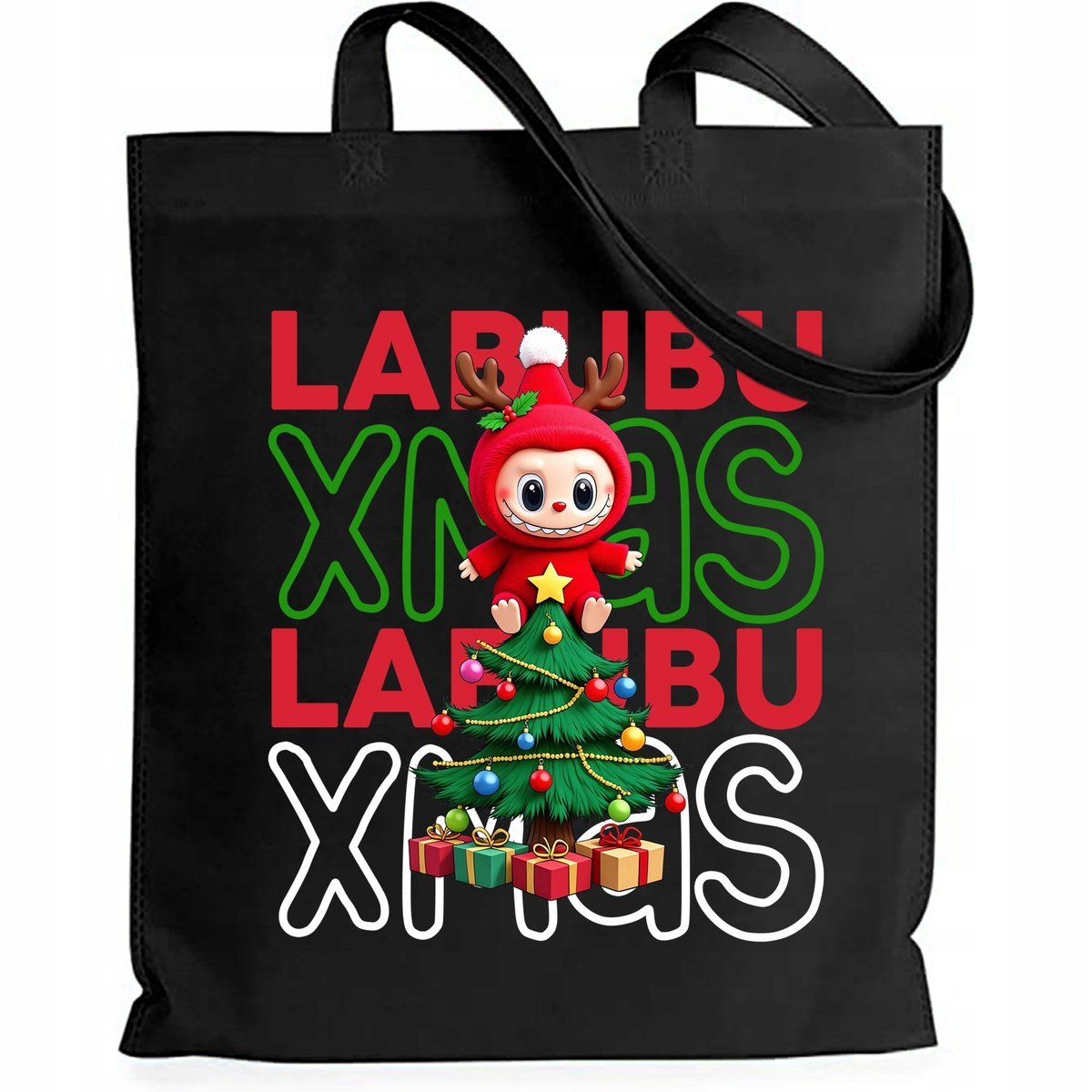 Torba EKO Czarna Shopper CHRISTMAS Prezent Na Święta Mikołajki Wzory