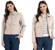 Kurtki damskie - Kurtka damska bomberka z kołnierzem i kieszeniami BEŻOWA MELANŻ MORAJ XL - miniaturka - grafika 1