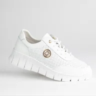 Półbuty damskie - Półbuty damskie buty GOODIN GD-XF-180 biały skóra naturalna ażurek 41 - miniaturka - grafika 1