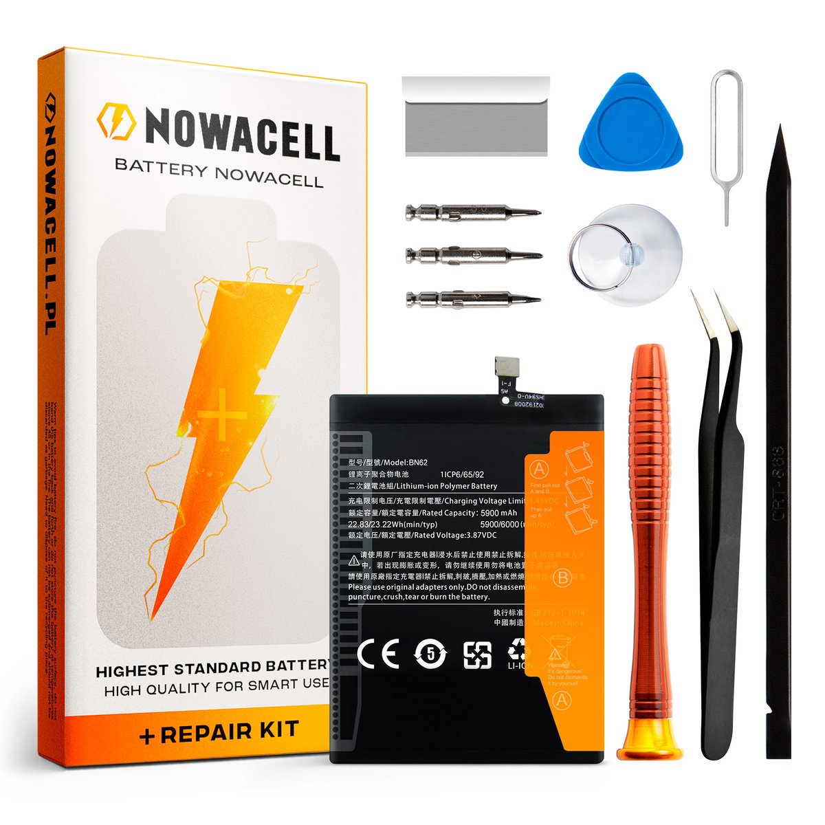 Bateria BN62 do Xiaomi Redmi 9T, POCO M3, 6000mAh, Zestaw Naprawczy