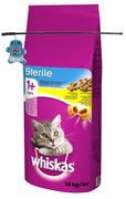 Sucha karma dla kotów - WHISKAS Sterile 14 kg - sucha karma dla dorosłego kota po zabiegu kastracji, z pysznym kurczakiem + TRIXIE Wędka dla kota ze świątecznym motywem- mix wzorów 46cm - miniaturka - grafika 1