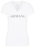 Koszulki i topy damskie - Armani Exchange Damska koszulka z logo z dekoltem w serek, biały, XL - miniaturka - grafika 1