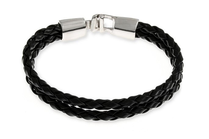 SKÓRZANA BRANSOLETA MĘSKA czarna z okuciem