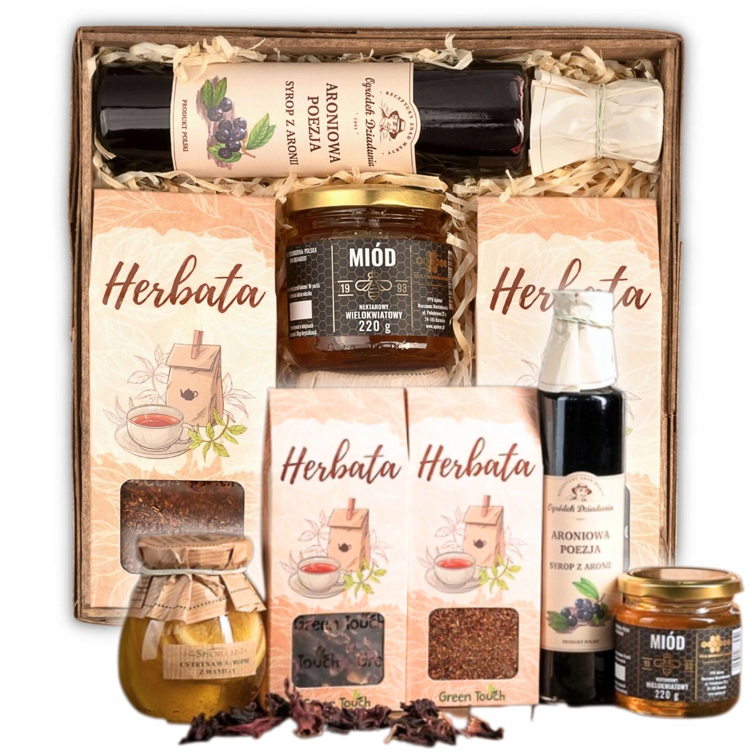 Kosz Prezentowy Zestaw Herbat Z Miodem Syrop Cytryny Na Urodziny