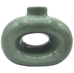 Świecznik stołowy nowoczesny ceramiczny zielony okrągły - Świeczniki - miniaturka - grafika 1