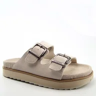 Klapki i japonki damskie - D.Franklin DFSH405001 klapki damskie skórzane zdrowotne beżowe - miniaturka - grafika 1