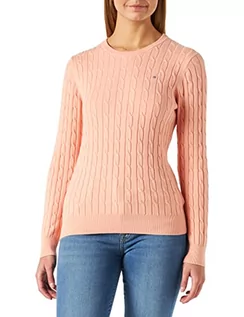 Swetry damskie - GANT Damski sweter ze stretchem Cotton Cable z dekoltem w kształcie litery C, Guava Orange, standardowy - grafika 1