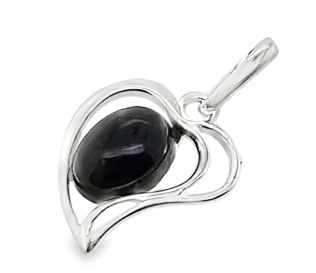 Zawieszka srebrna z naturalnym onyksem czarny kamień srebro serce 925 FILM