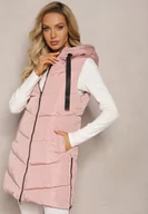 Kamizelki damskie - Różowa Długa Kamizelka Pikowana ze Sznurkami przy Kapturze Frenila - miniaturka - grafika 1