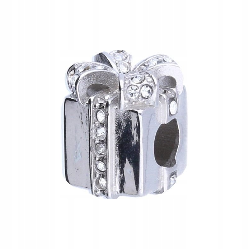 Elegancka zawieszka BEAD z rodowanego srebra 925 prezent kokardka cyrkonie