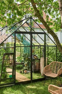 HALLS szklarnia ogrodowa Qube+ 812 - (9,9 m2; 2,61 x 3,85 m), czarna + baza, SZKŁO HARTOWANE - Szklarnie ogrodowe - miniaturka - grafika 3