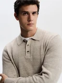 Swetry męskie - Reserved - Bawełniany sweter polo - beżowy - miniaturka - grafika 1