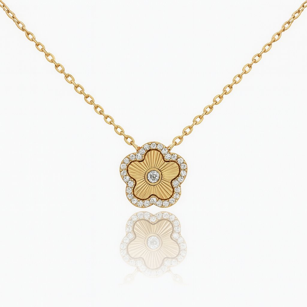 Naszyjnik Fiore - Złoty Kwiatek z Cyrkoniami Stal Chirurgiczna PVD 45cm Prezent dla Niej