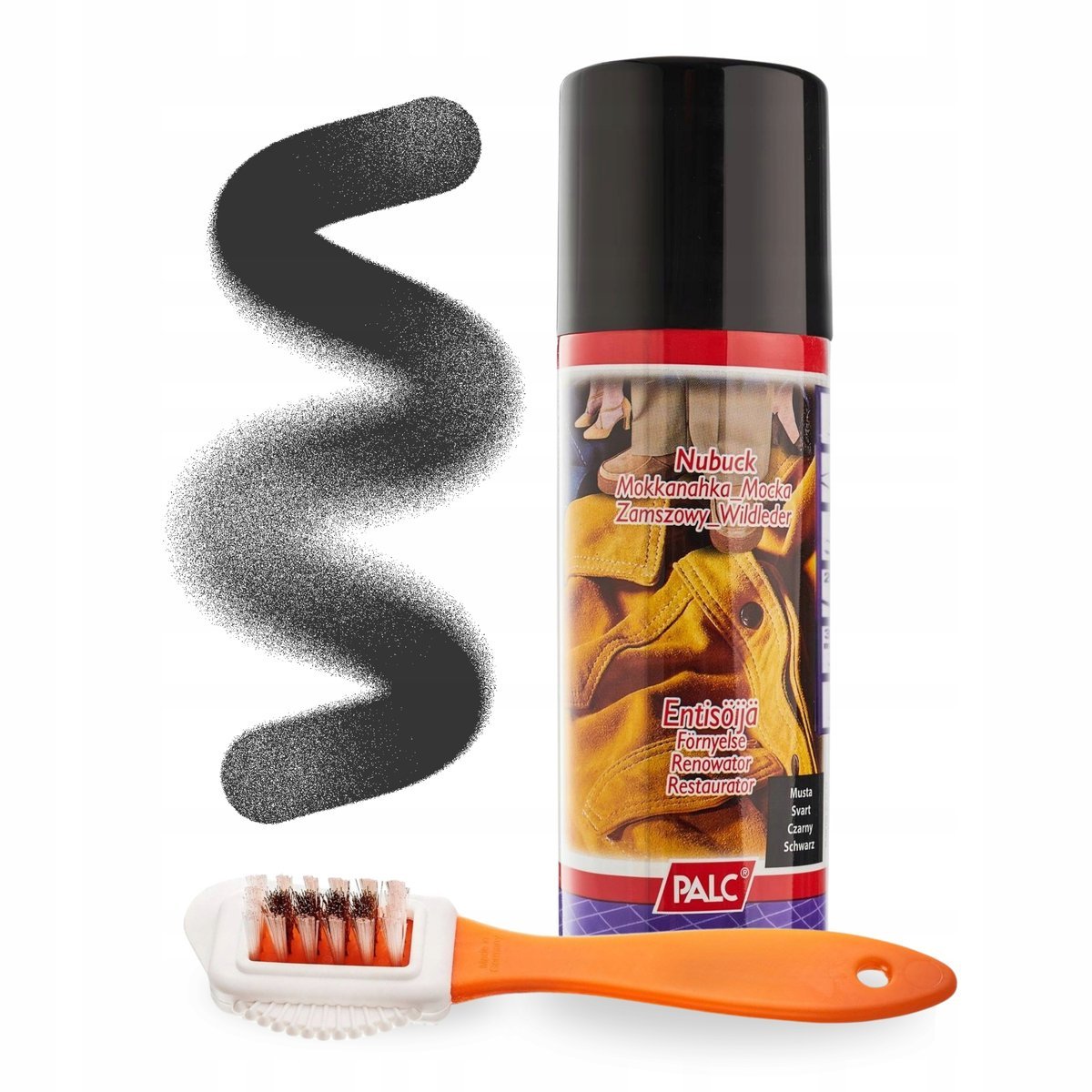 Spray Renowator Czarny i Szczotka Dwustronna do Zamszu Palc Zestaw 2w1