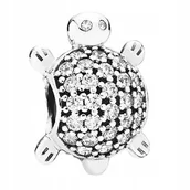 Wisiorki - Charms srebrny żółw żółwik w cyrkonie srebro 925 - miniaturka - grafika 1
