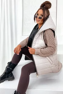 Kamizelka pikowana z kapturem Stella jasny beż - SHOPAHOLIC`S DREAM - Kamizelki damskie - miniaturka - grafika 1