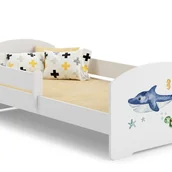 Łóżka dla dzieci i młodzieży - Białe Łóżko Dziecięce 160x80 cm z Rysunkiem Rekina i Barierką – Zawiera Piankowy Materac i Pełną Ramę, Wymiary 164x88x63 cm - miniaturka - grafika 1