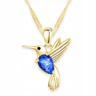 Naszyjniki - Złoty Naszyjnik z Kolibrem Ptaszek Niebieska Cyrkonia Bird Ptak SREBRO 925 - miniaturka - grafika 1