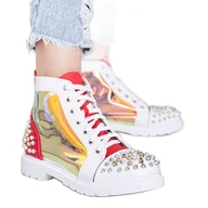 Botki damskie - Biało czerwone transparentne botki z ćwiekami Lea białe - ButyModne - miniaturka - grafika 1