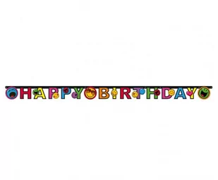 Baner Happy Birthday z uśmiechniętymi emotkami 1,8m - Balony i akcesoria - miniaturka - grafika 1