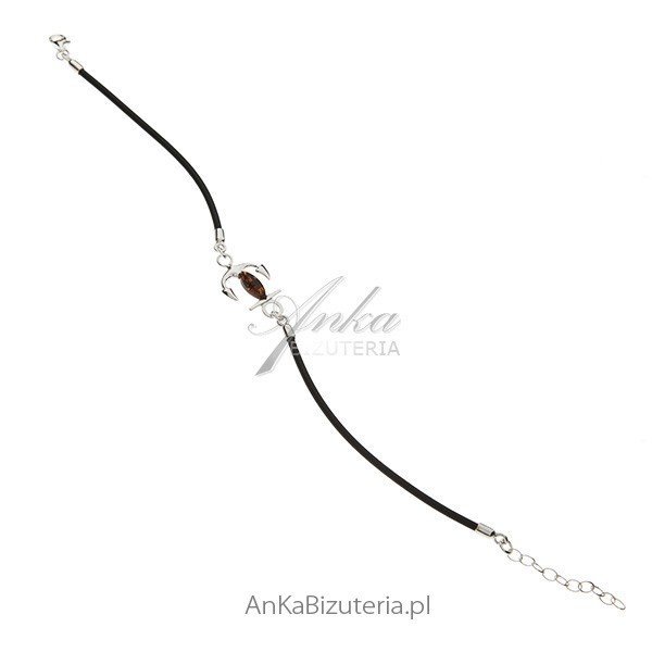 ankabizuteria.pl Bransoletka srebrna kotwica z bursztynem na kauczuku