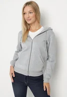 Bluzy damskie - Szara Rozpinana Bluza z Kapturem Bawełną i Sznurkami Viltara - miniaturka - grafika 1