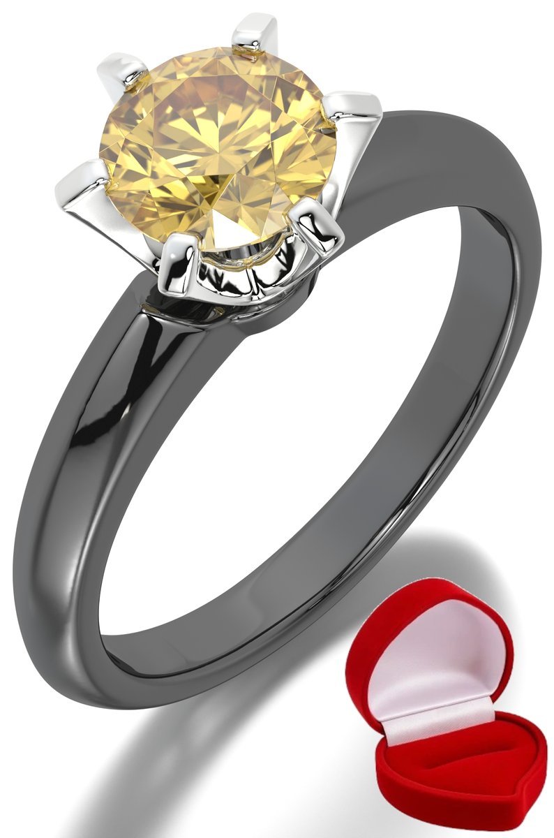 ZŁOTY PIERŚCIONEK ZARĘCZYNOWY 585 14k SZAFIR 1 ct CZARNE ZŁOTO R7