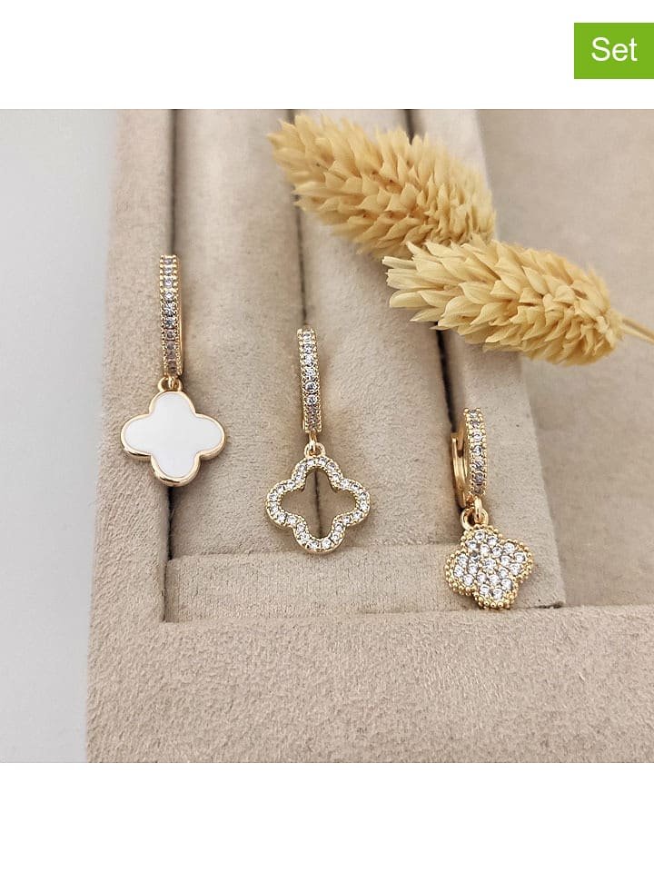 Nakkash 3-częściowy zestaw pozłacanych kolczyków z cyrkoniami i masą perłową