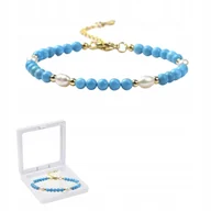Bransoletki - Bransoletka z Efektownych Koralików Turkusowo-Perłowych 18+5 cm + Pudełko - miniaturka - grafika 1