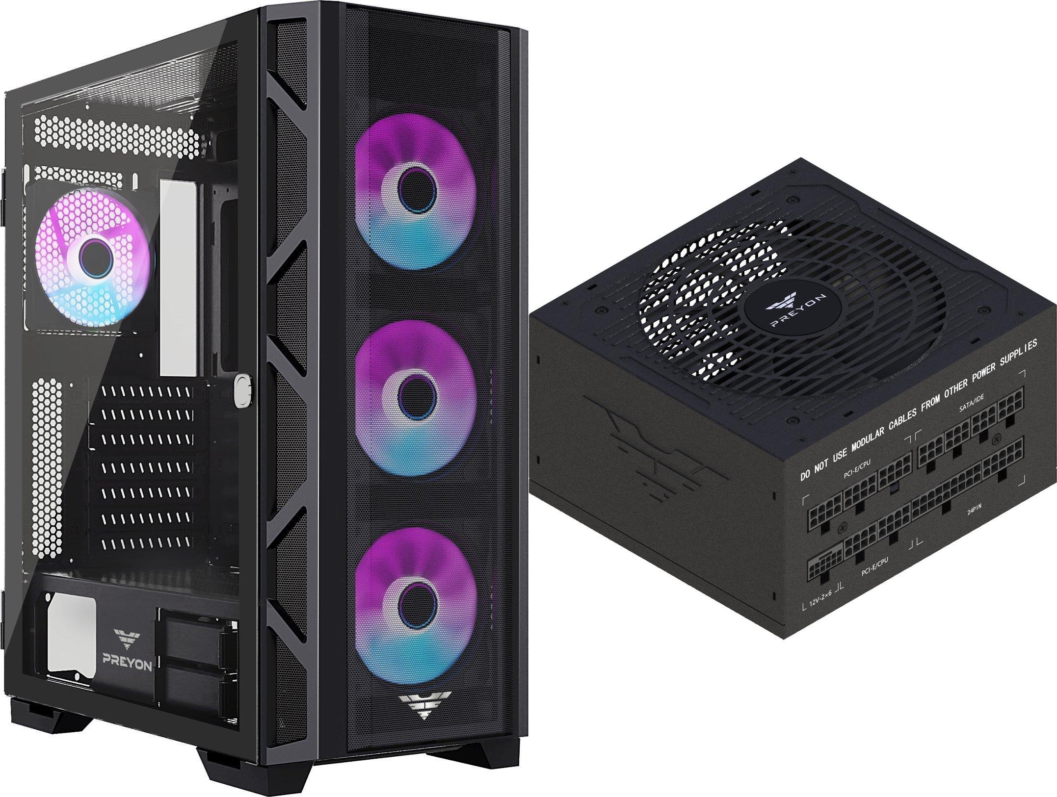 Obudowa PREYON Obudowa PREYON Nest Meshy+ PRENMP04B + Zasilacz PREYON EAGLE POWER GOLD 750W