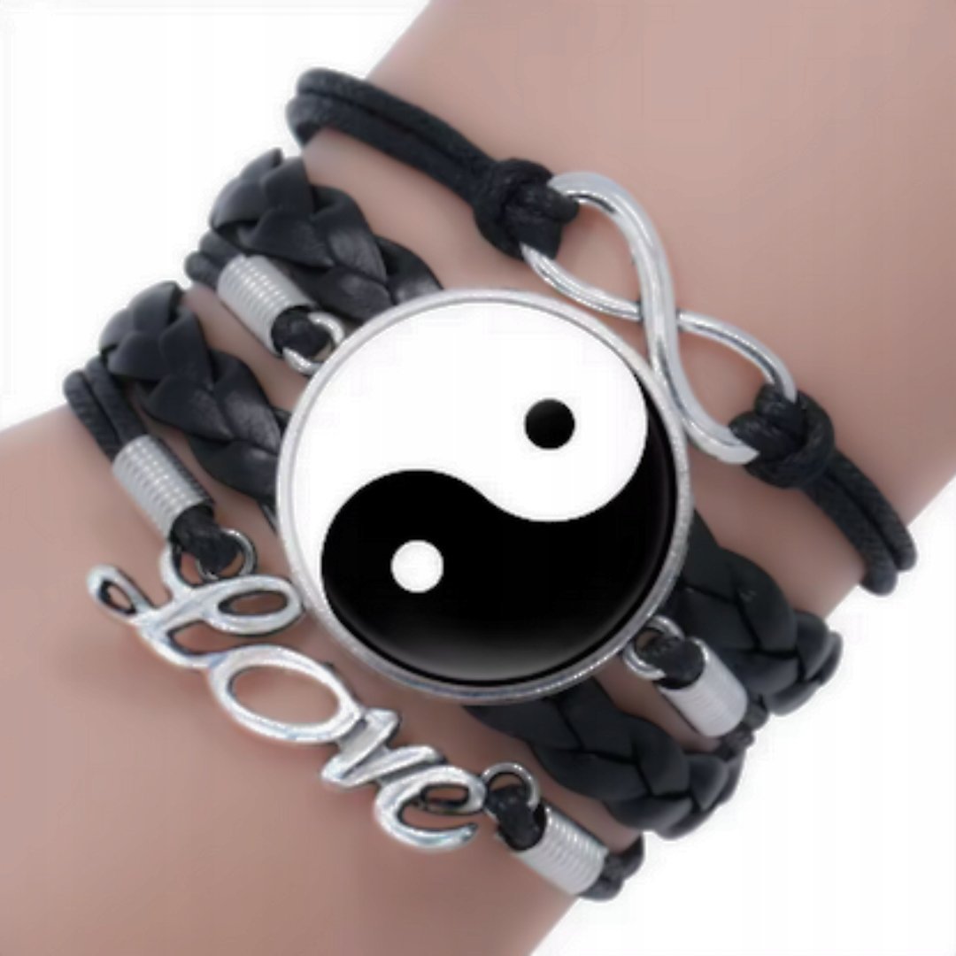 Czarna bransoletka Yin Yang pleciona regulowana Love talizman unisex
