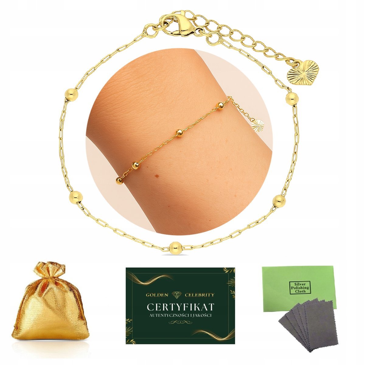 BRANSOLETKA Z KULECZKAMI ZE STALI CHIRURGICZNEJ ZŁOTA, POZŁACANA, DELIKATNA