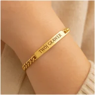 Bransoletki - BRANSOLETKA POZŁACANA STAL CHIRURGICZNA PANCEKRA Z BLASZKĄ + GRAWER - miniaturka - grafika 1