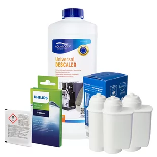 Zestaw Philips - Filtr Philips Intenza+ CA6702 3szt, Uniwersalny Odkamieniacz Aqualogis 1L, Philips CA6705/10 Środek do Obiegu Mleka - Akcesoria i części do ekspresów do kawy - miniaturka - grafika 1