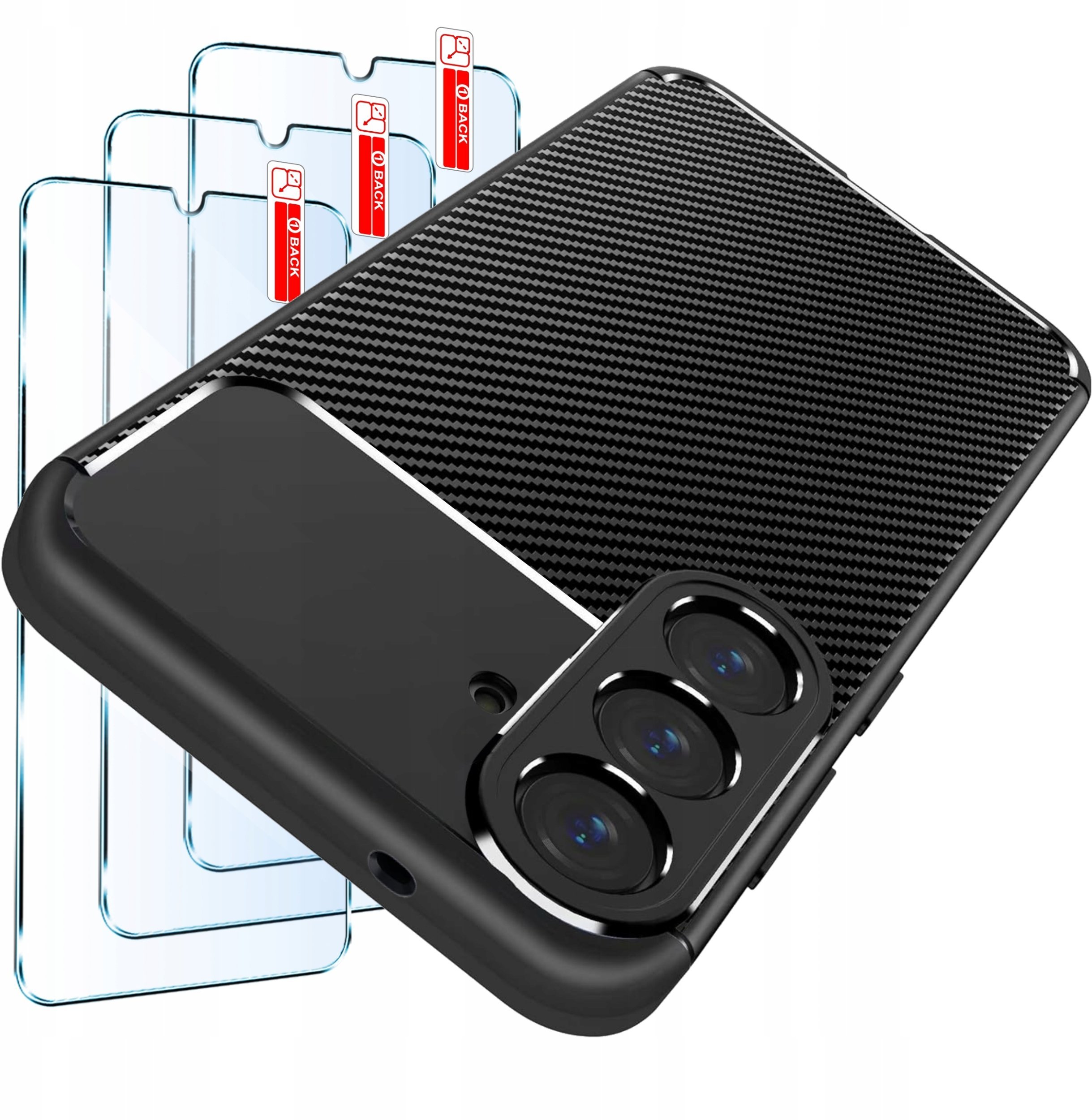 krainaGSM ZESTAW Etui do Samsung S26+ Plus Pancerne Carbon CASE + 3 SZTUKI SZKŁO