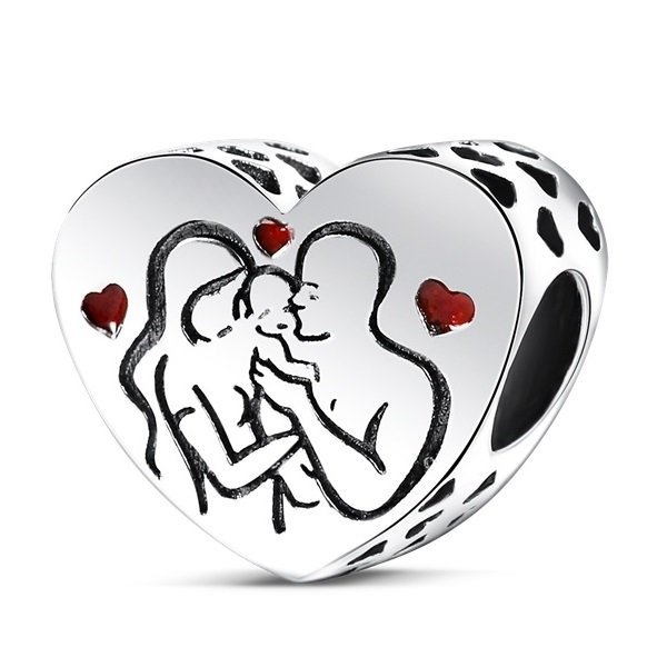 Zawieszka Charms SREBRO 925 Koralik Serce Rodzina